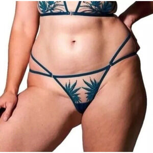 Thistle And Spire Brooklyn Haze Thong Sheer Floral Emerald Biscotti Green 2X NWT